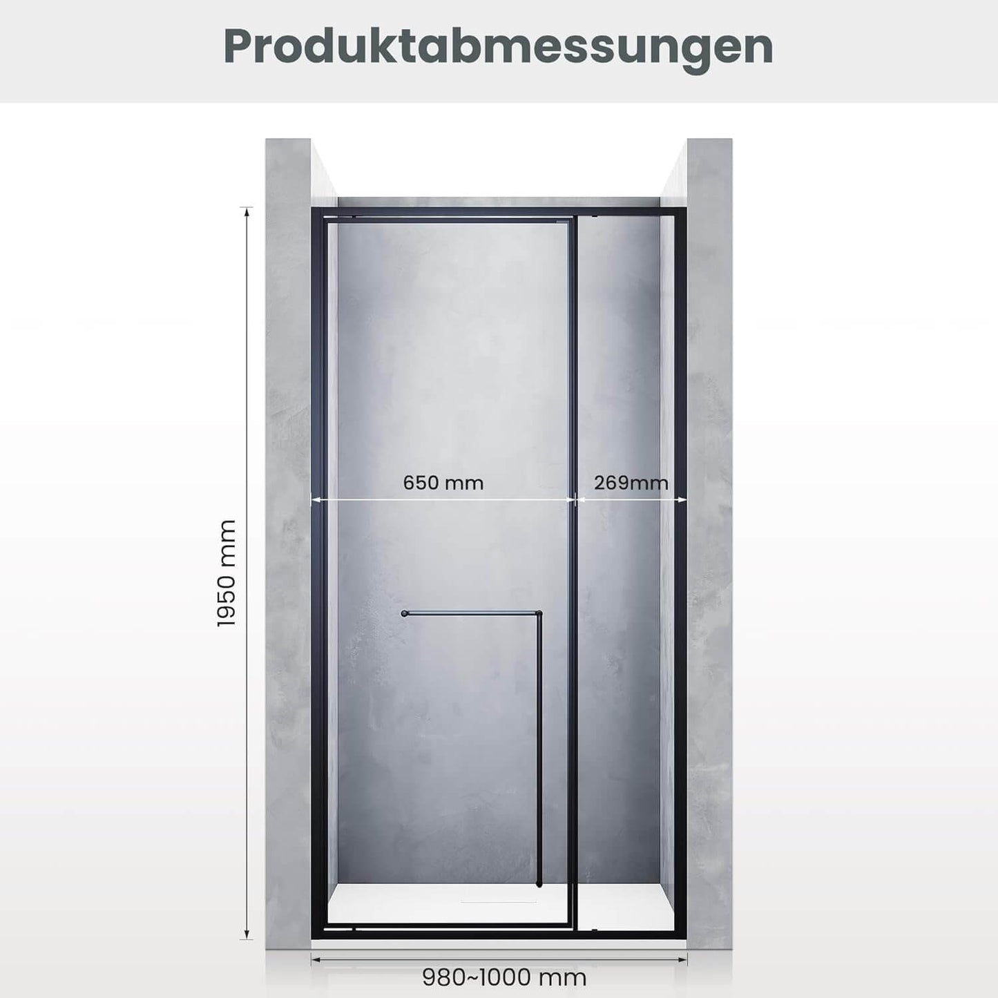 SONNI Puerta de ducha articulada con bisagra para ducha, cristal templado negro de 6 mm, con cristal lateral, barra de protección contra el agua, atracción magnética