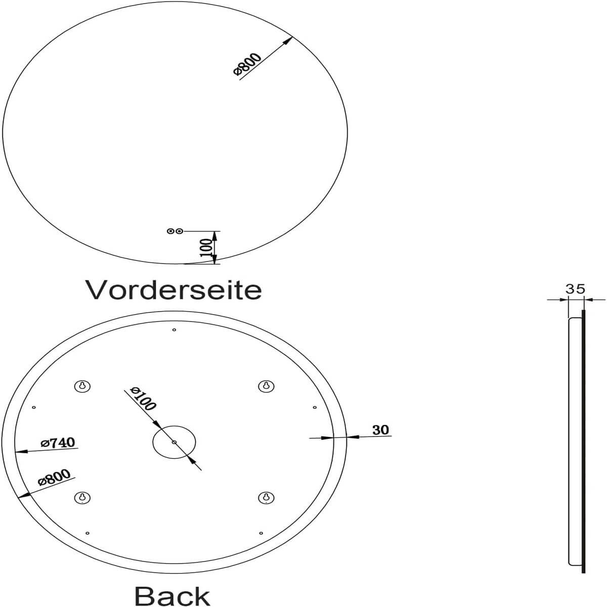 SONNI Espejo Baño con Luz Regulable 3 Colores Antivaho 60x60/ 80x80 cm Espejo Baño LED Redondo Pared con Interruptor Táctil IP65