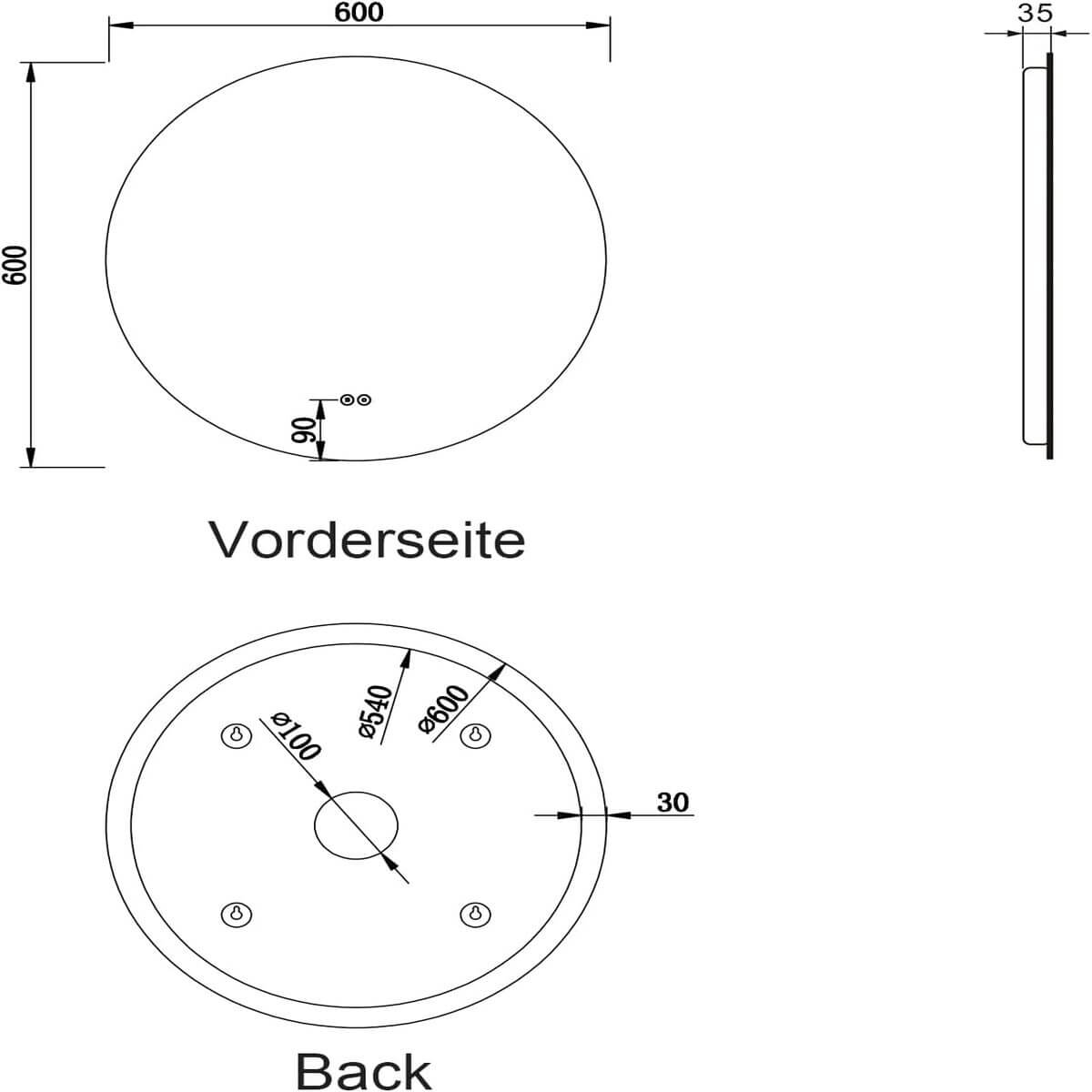 SONNI Espejo Baño con Luz Regulable 3 Colores Antivaho 60x60/ 80x80 cm Espejo Baño LED Redondo Pared con Interruptor Táctil IP65
