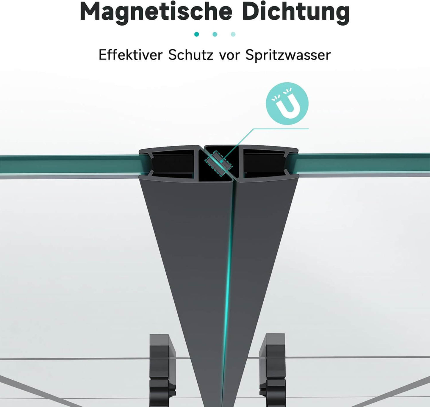 SONNI Puerta de ducha cristal templado, doble puerta corredera de cristal templado, rejilla negra mate, nanorecubrimiento de una cara, barra de sellado magnética
