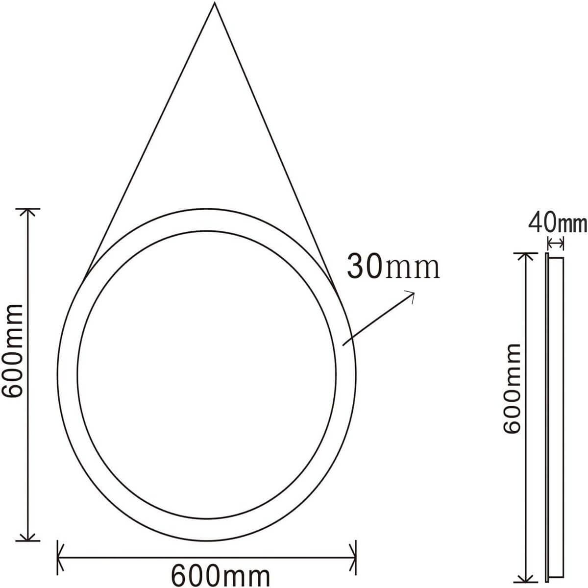 SONNI Espejo Baño con Luz Redondo 60 x 60 cm Espejo Baño LED Pared Antivaho Negro Interruptor Táctil con Cuerda Ajustable