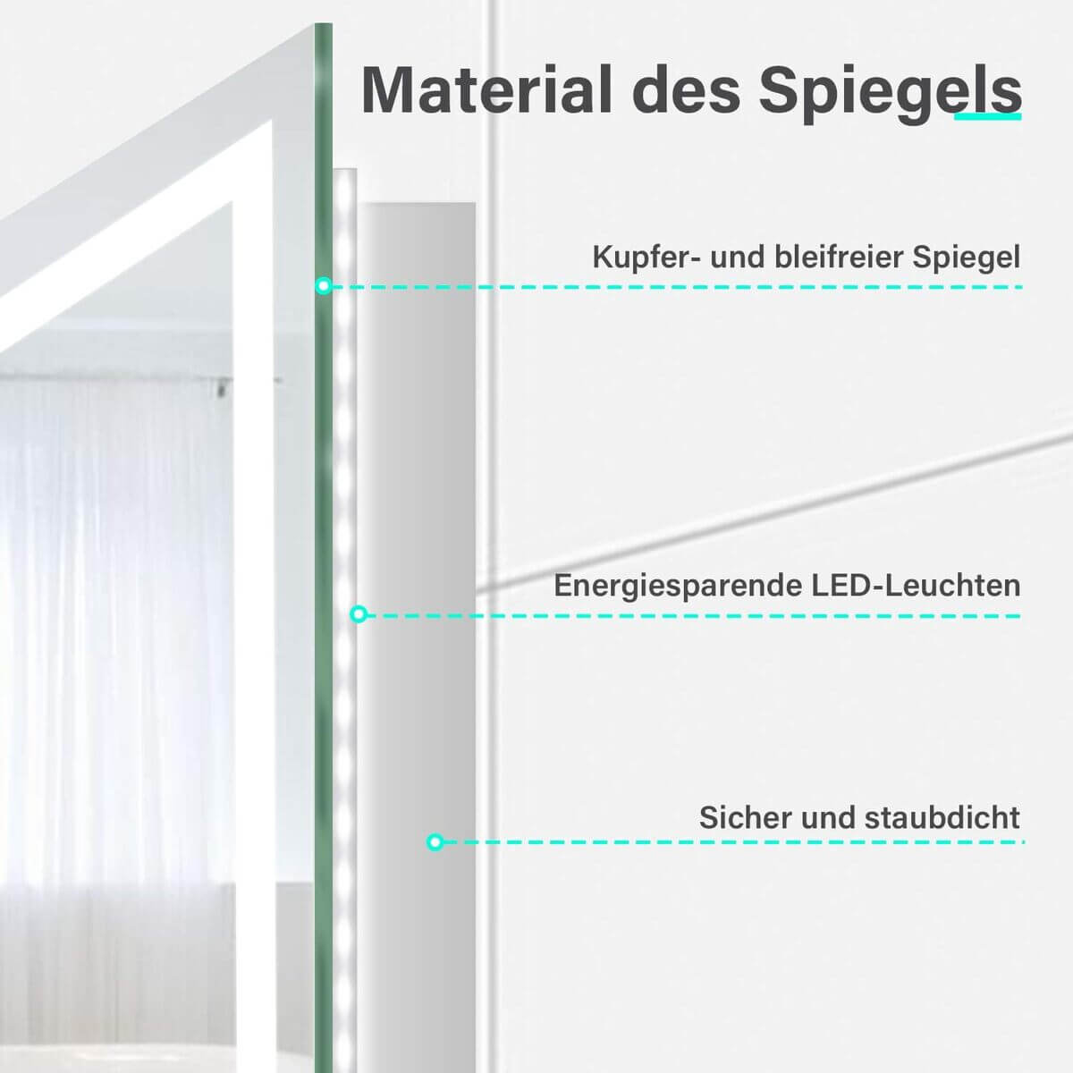 SONNI baño espejo LED espejo de baño con iluminación interruptor de pared 80x60cm