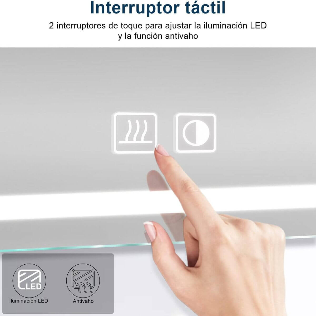 SONNI Armario Espejo Baño con Luz 65 x 65 cm Bisagra Conductora Antivaho,Interruptor Táctil,2 Puertas,Espejo de Baño con Armario y LED,Aluminio y Enchufe para Afeitadora