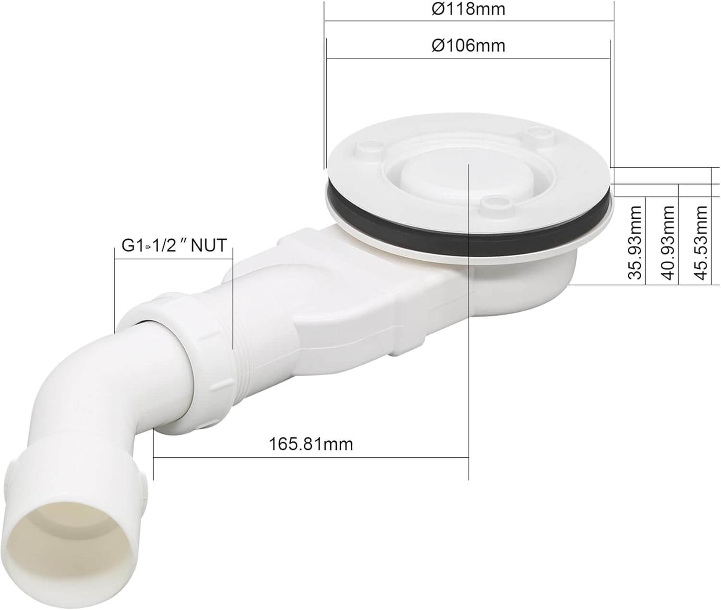 SONNI Plato de ducha cuadrado de con diseño plano, plato de ducha antideslizante, material SMC, drenaje central, incluye desagüe