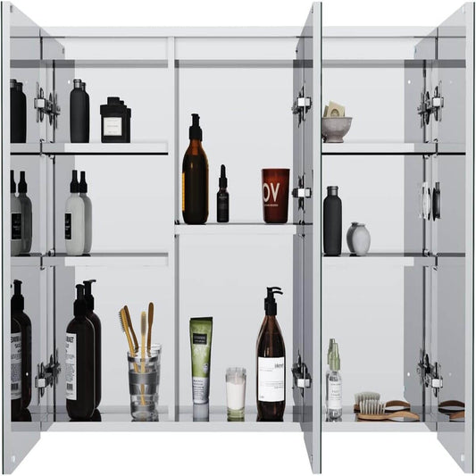 SONNI Armario Espejo Baño con Luz 105 x 65 cm Bisagra Conductora Interruptor Táctil 3 Puertas,Espejo de Baño con Armario y LED,Acero Inoxidable Enchufe para Afeitadora 5 Estantes