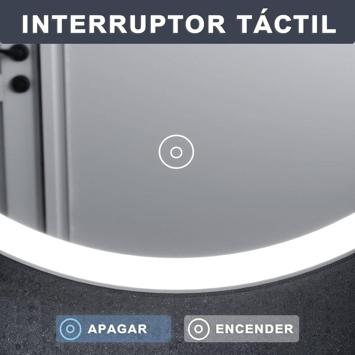 SONNI Espejo Baño con Luz Redondo 60 x 60 cm Espejo Baño LED Pared Antivaho Negro Interruptor Táctil con Cuerda Ajustable