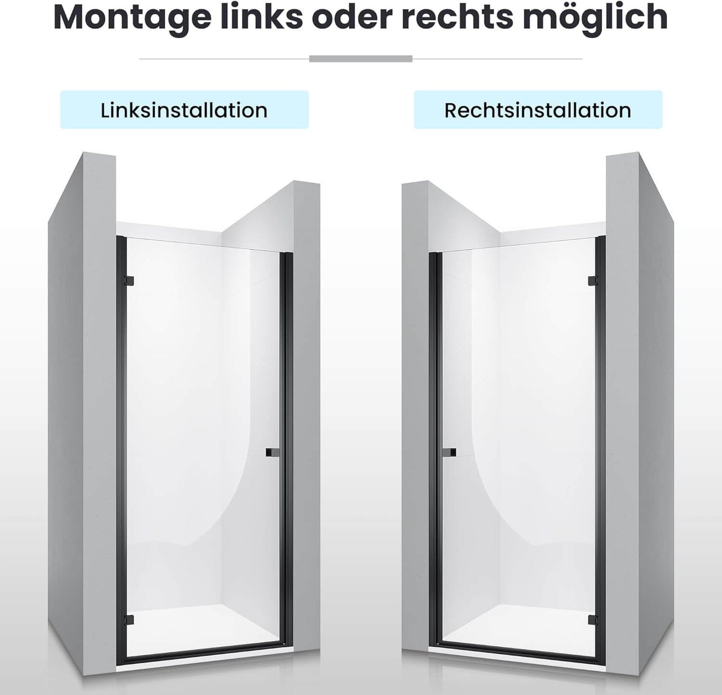 SONNI Puerta de ducha Puerta de ducha Puerta de ducha Negro 6 mm Vidrio templado Barra de protección al agua Atracción magnética