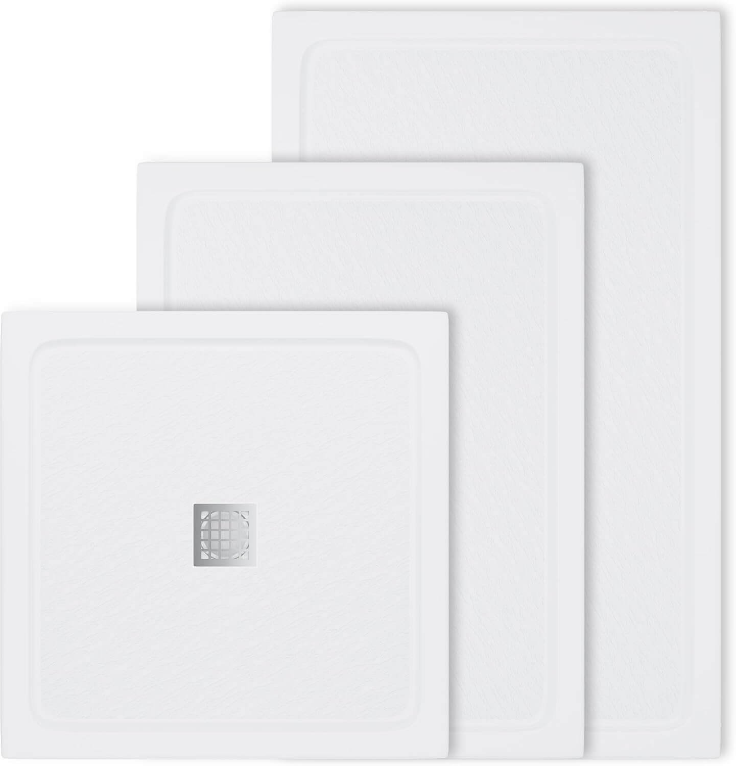 SONNI Plato de ducha cuadrado de con diseño plano, plato de ducha antideslizante, material SMC, drenaje central, incluye desagüe