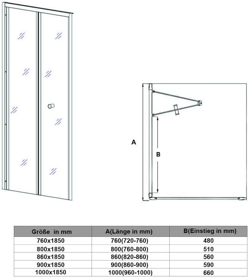 SONNI Cabina de ducha con puerta plegable y pared lateral
