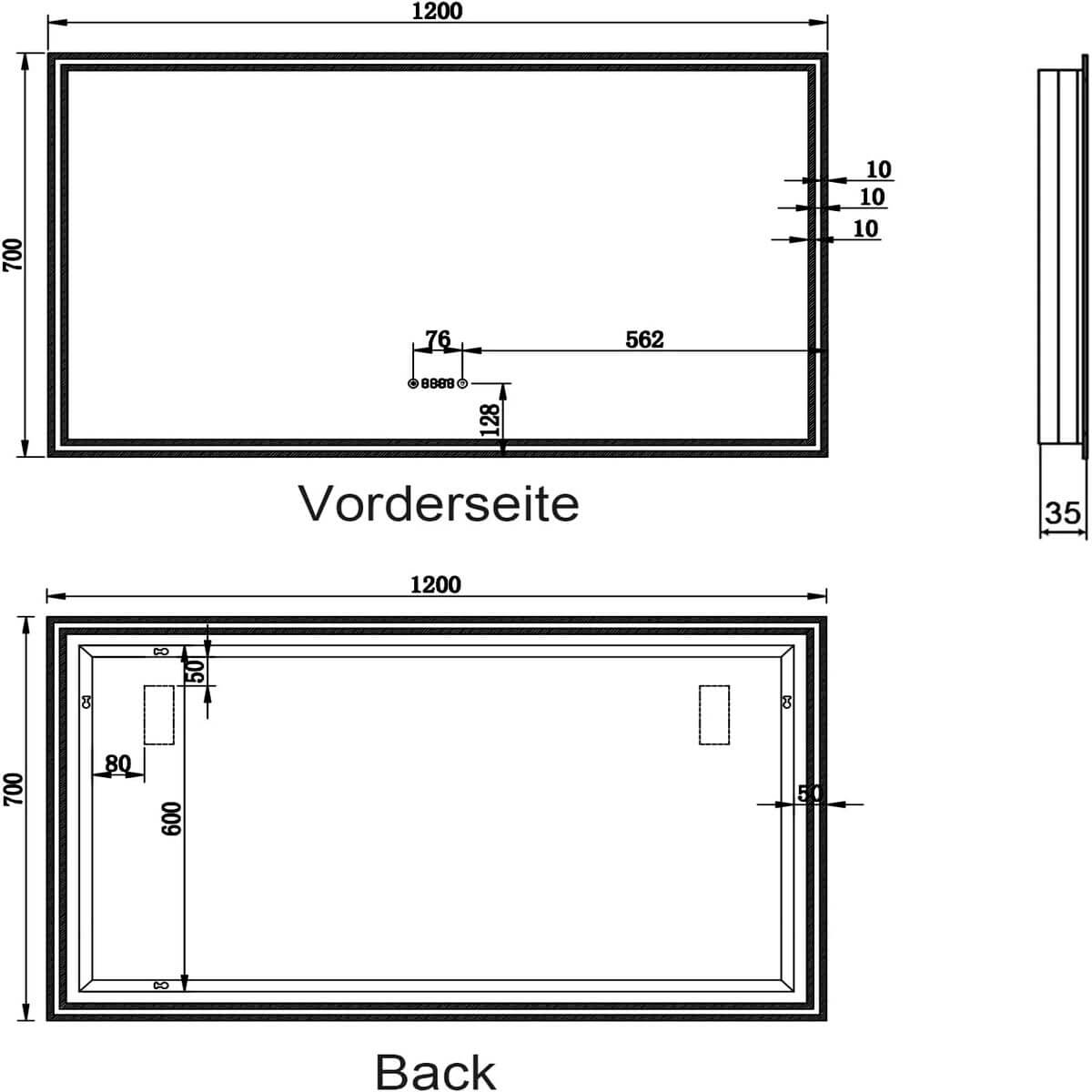 SONNI Espejo Baño con Luz Bluetooth 5.0 y Antivaho 120x70 cm Espejo de Baño con Luz LED Interruptor Táctil,con Reloj/Indicador de Temperatura,IP65