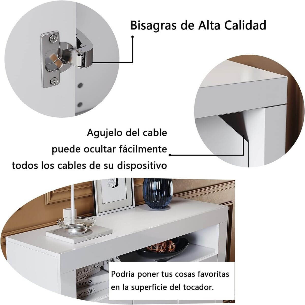 SONNI Aparador Blanco Brillo con 3 Puertas,Mueble Comedor Brillante con Iluminación LED 116x35x93cm,Armario Entrada para Salón/Cocina