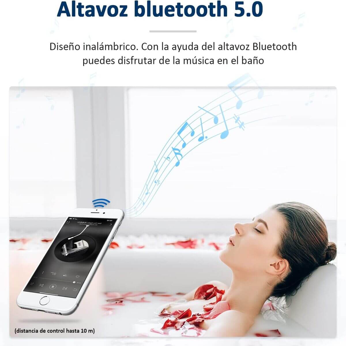 SONNI Espejo Baño con Luz Bluetooth 5.0 y Antivaho 120x70 cm Espejo de Baño con Luz LED Interruptor Táctil,con Reloj/Indicador de Temperatura,IP65