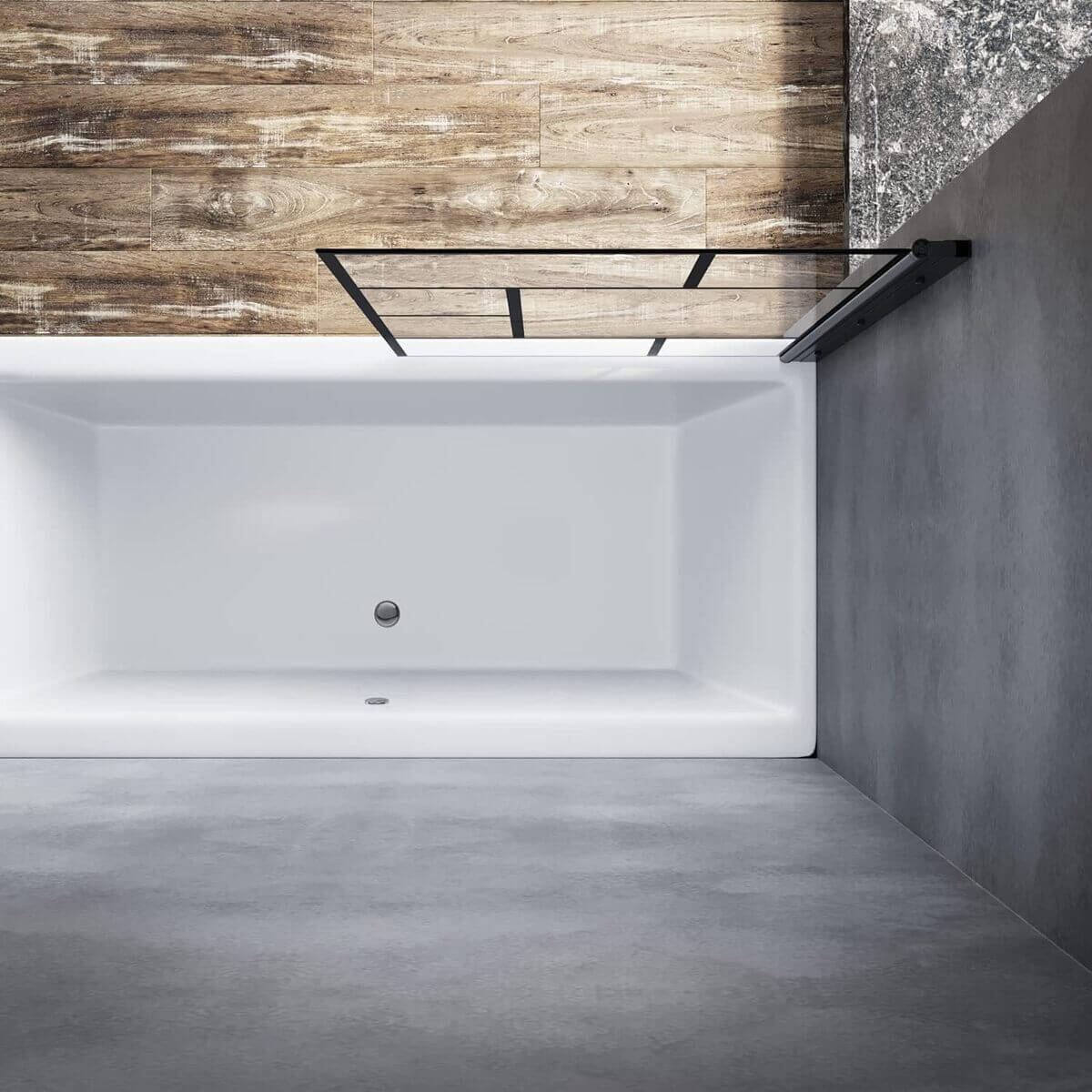 SONNI Mampara Bañera Negra Abatible Cuadros 180°NANO Cristal Templado 80x140cm, con Perfil Negro