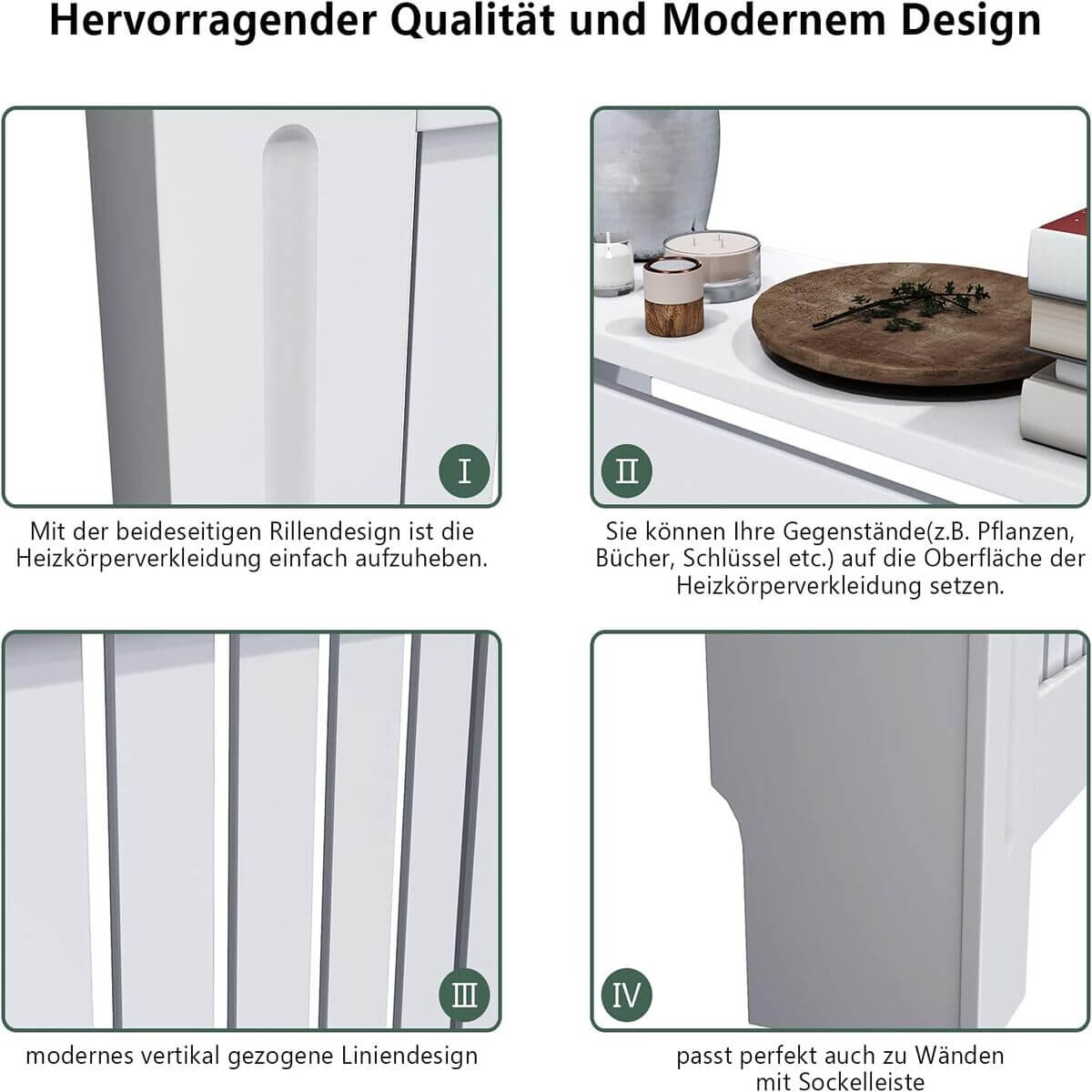 SONNI Cubierta de Radiador Blanco Moderno,Madera,Listón Vertical,Cubre de Calefacción Pequeño/Mediano/Extra Grande