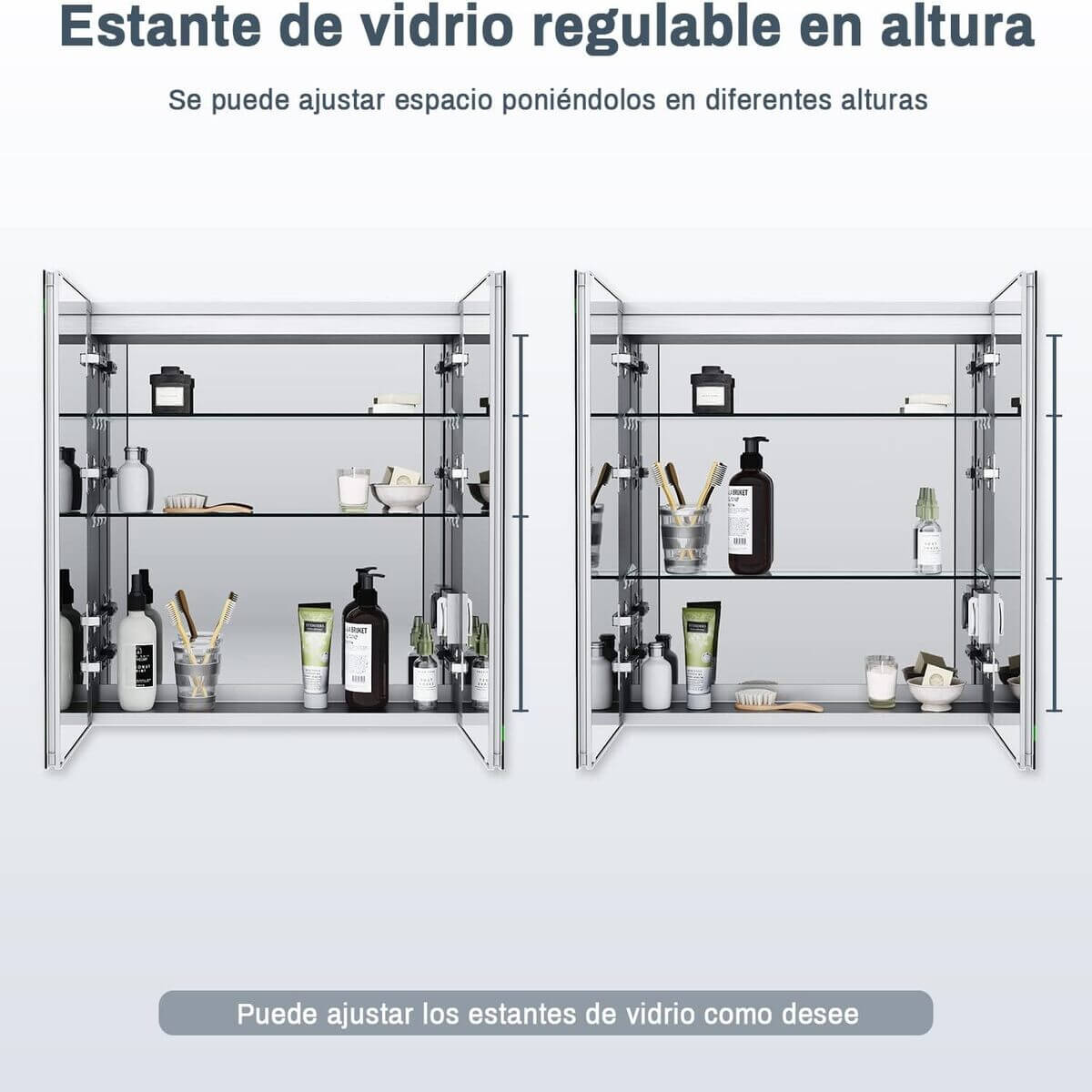 SONNI Armario Espejo Baño con Luz 65 x 65 cm Bisagra Conductora Antivaho,Interruptor Táctil,2 Puertas,Espejo de Baño con Armario y LED,Aluminio y Enchufe para Afeitadora