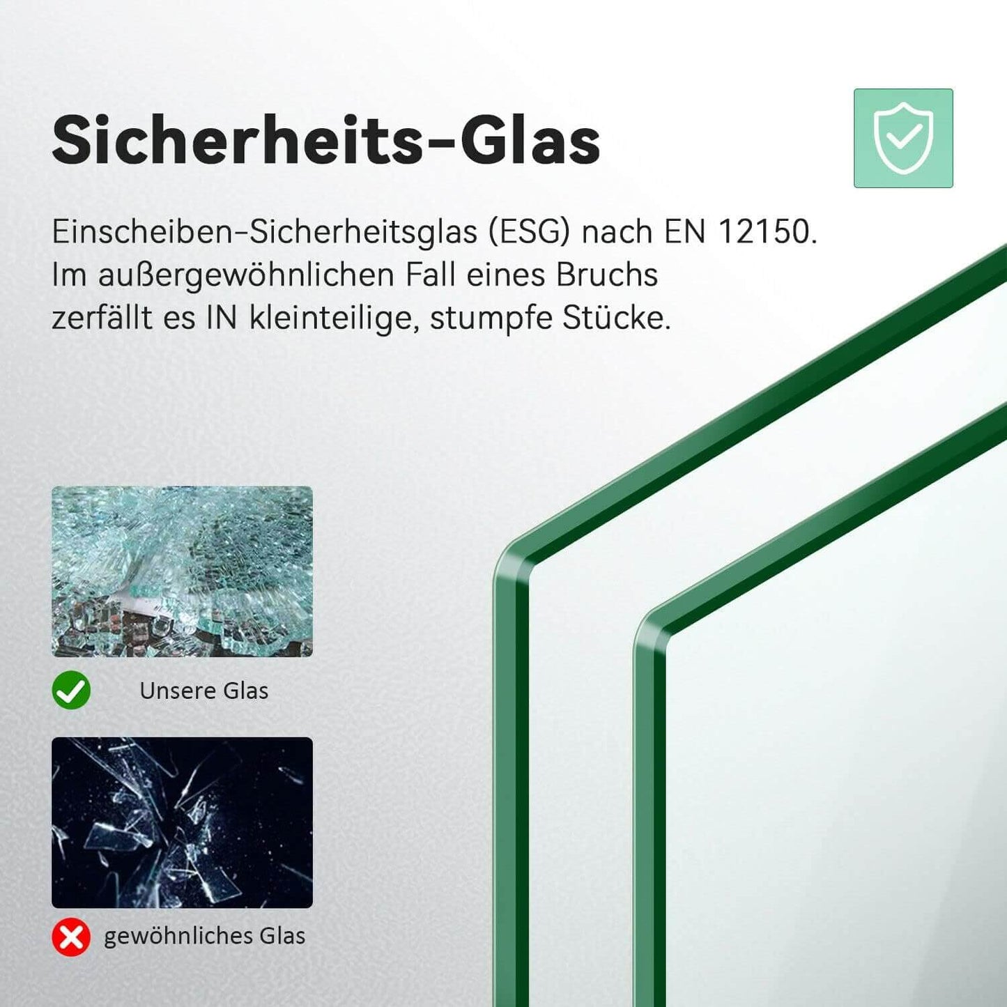 SONNI Mampara de ducha de color negro diseño de Walk In de 8 mm, cristal de seguridad, ESG con estabilizador, montaje en tazas de ducha o suelo