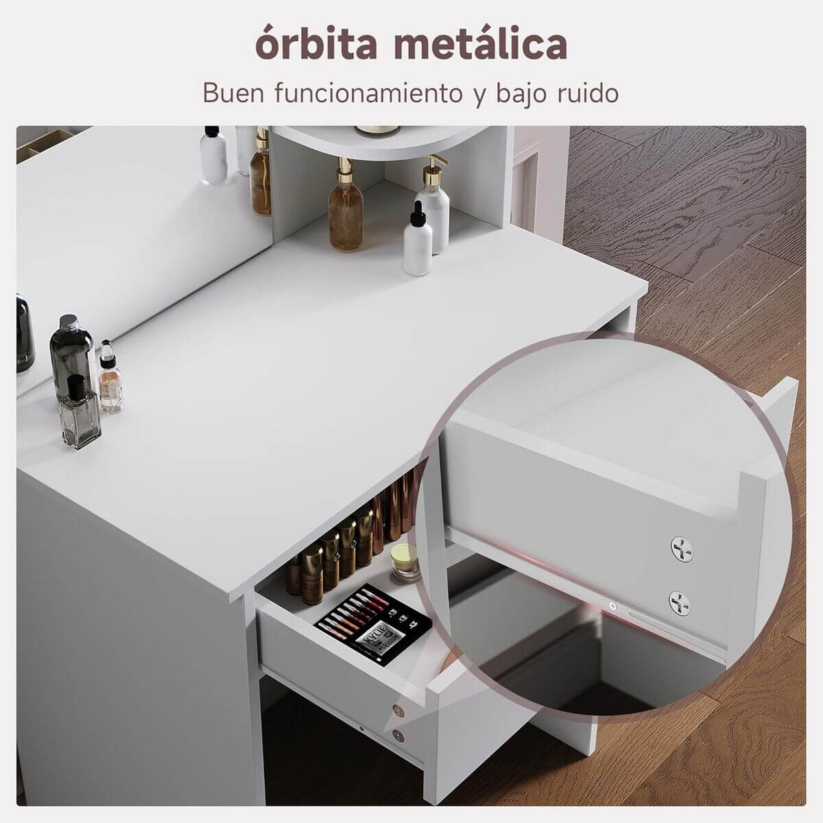 SONNI Tocador,Espejo y LED Regulable,Mesa Tocadores Maquillaje Moderno Blanco Dormitorio 10 Bombillas,70x40x140CM