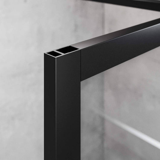 SONNI Mampara de ducha de color negro diseño de Walk In de 8 mm, cristal de seguridad, ESG con estabilizador, montaje en tazas de ducha o suelo