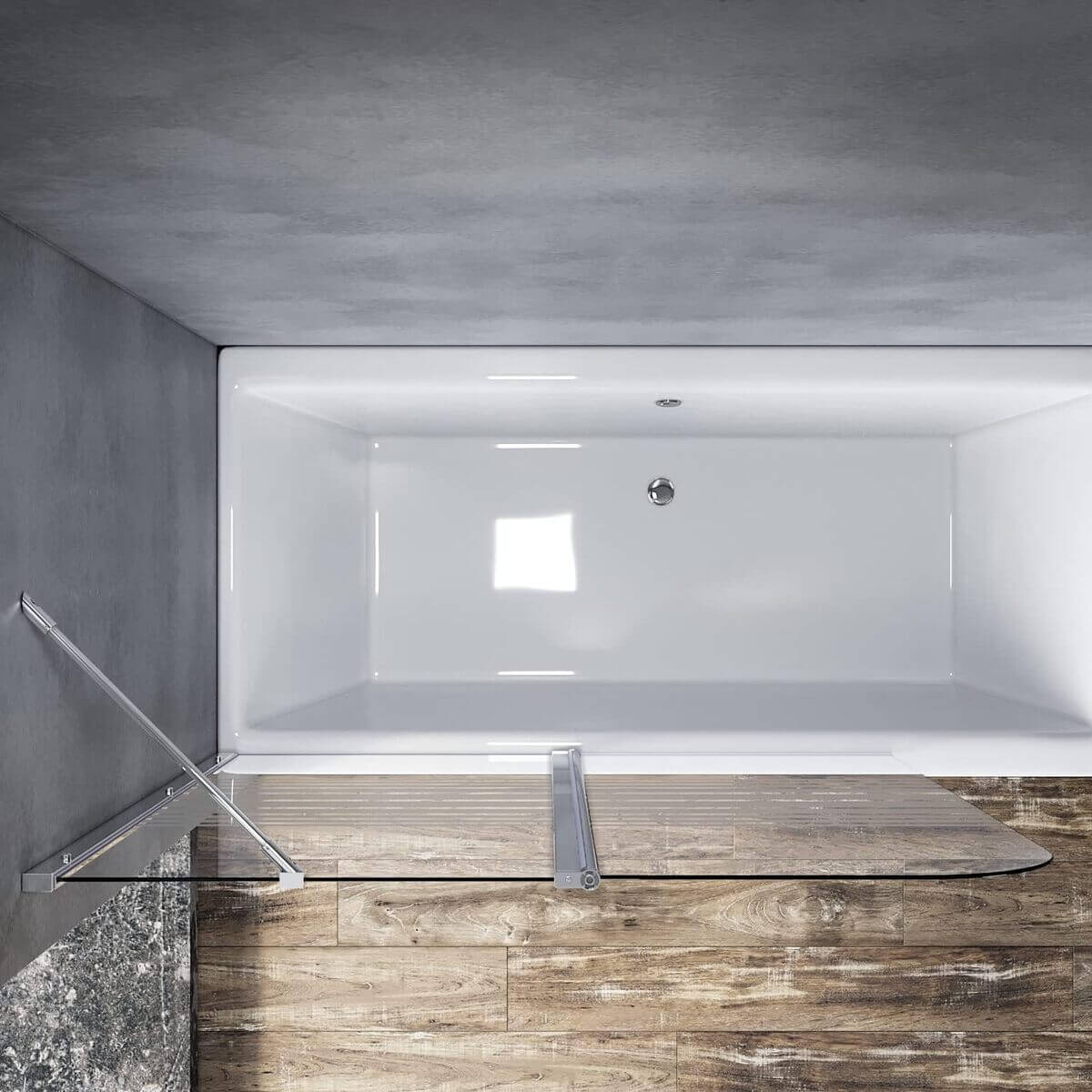 SONNI Mampara Bañera Abatible Serigrafiada 180°Cristal Templado 120x140cm, con Estabilizador y Perfil Aluminio