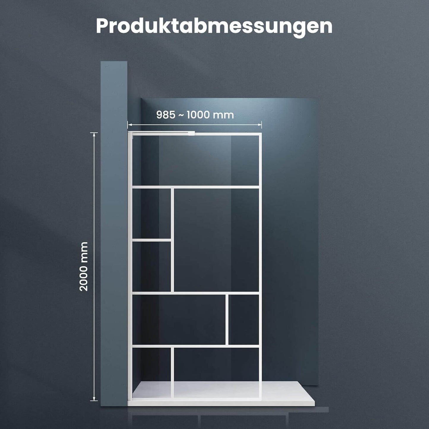 SONNI Mampara de ducha de marco blanco, acero inoxidable, soporte en forma de L, ancho ajustable, 6 mm, vidrio templado nano, montaje a izquierda o derecha