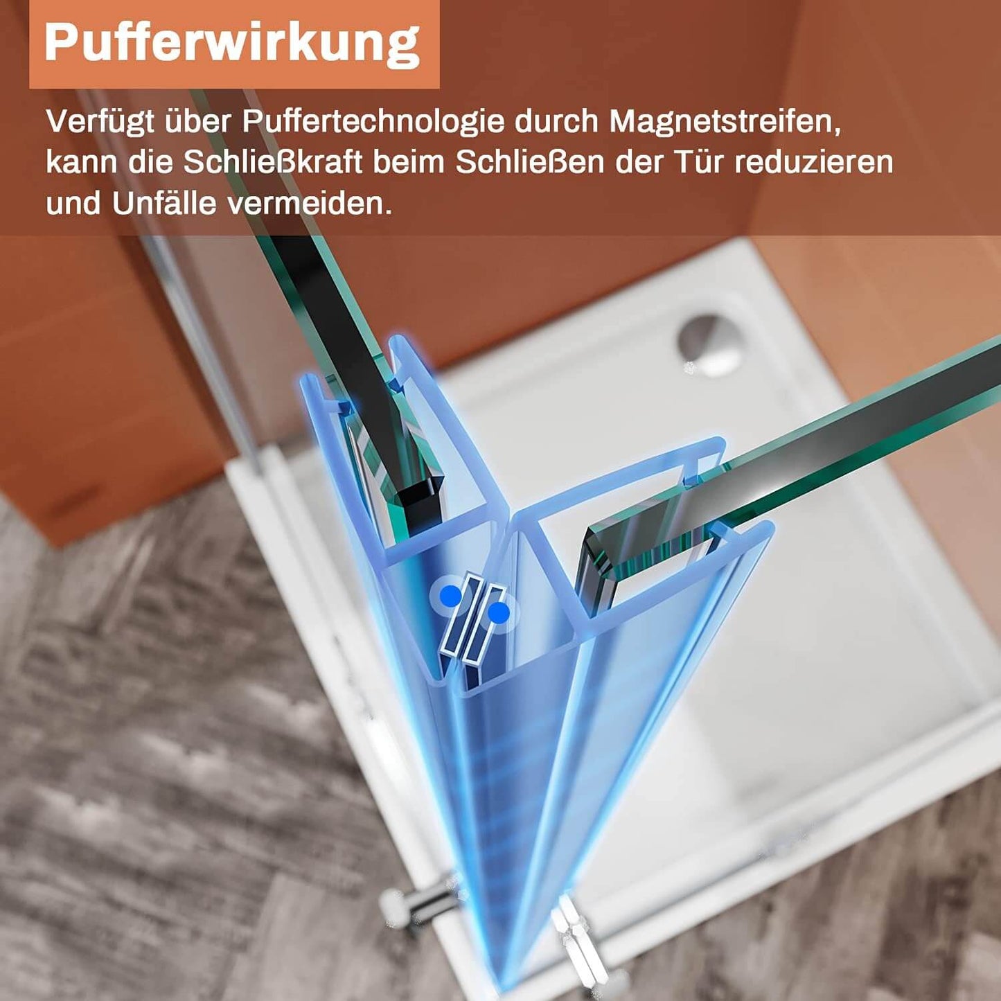 SONNI Cabina de ducha con bisagras, entrada esquina, mampara de ducha con barra sin marcosin plato de ducha