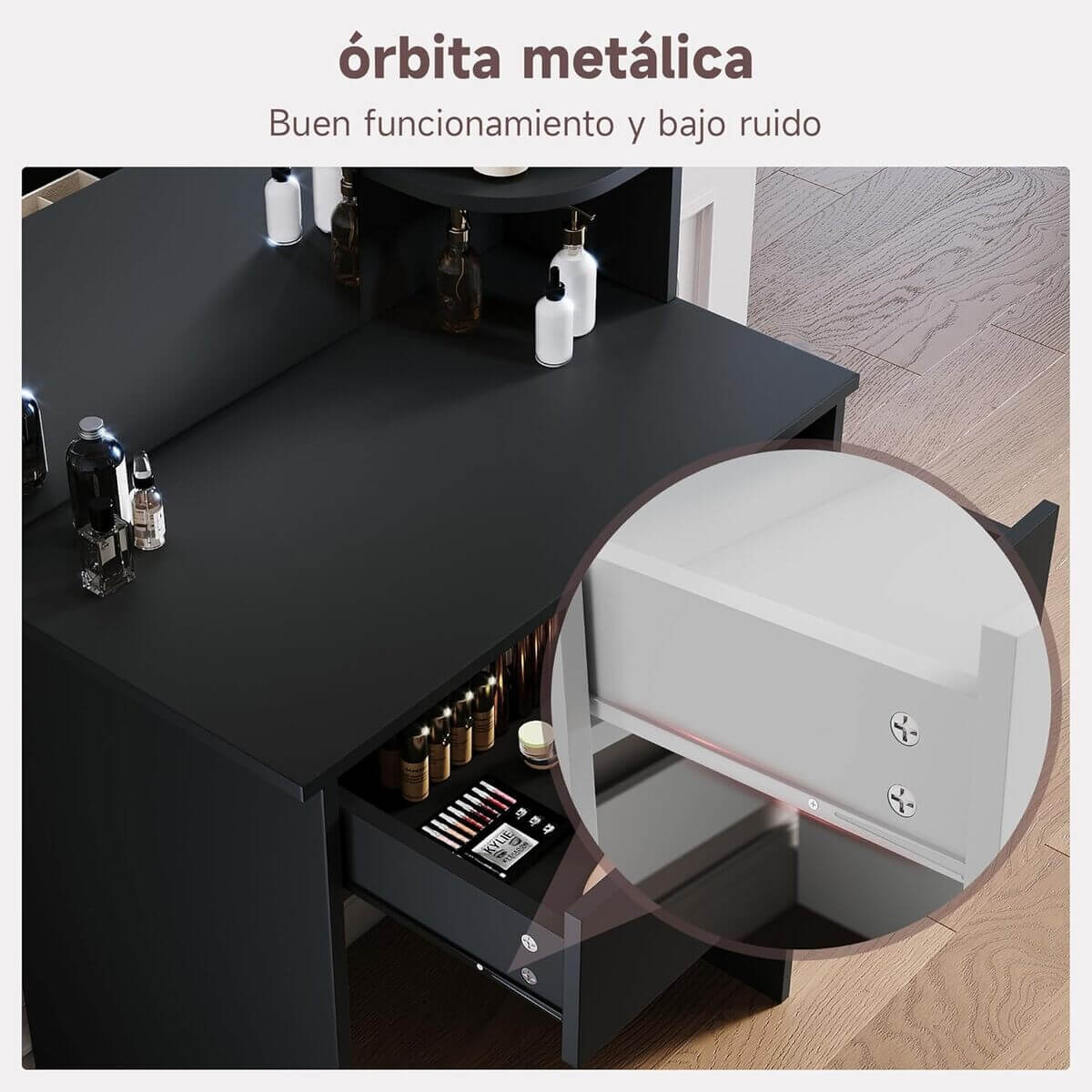 SONNI Tocador,Espejo y LED Regulable,Mesa Tocadores Maquillaje Moderno Dormitorio 10 Bombillas,Nero-70x40x140CM