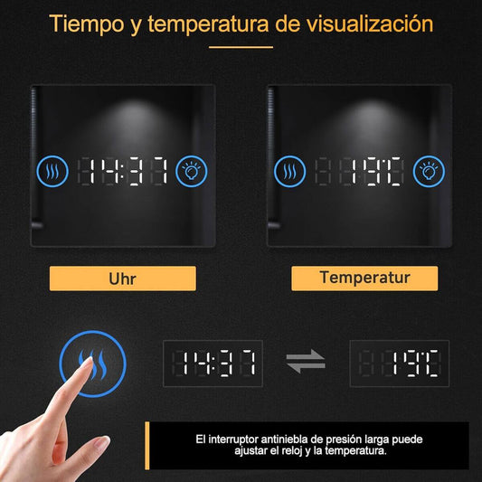 SONNI Espejo de Baño LED 100 x 60 cm Espejo de Baño con Iluminación Blanco Frío 6400 k Espejo con Interruptor Táctil Temperatura del Reloj del Espejo Montado en La Pared 3 Veces Amplificada