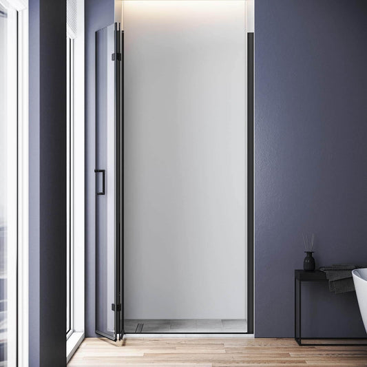 Sonni Mamparas de Ducha Frontales Negras Puerta Plegable Cristal ESG Templado de 6mm con Recubrimiento Nano