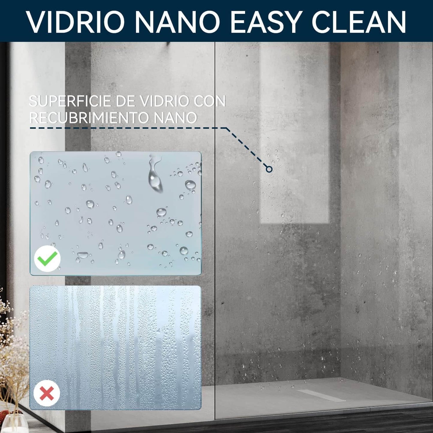 SONNI Mampara Ducha Fija  Mamparas de Ducha Frontales de Vidrio Templado 10mm con Barra Estabilizadora y Perfil Negro