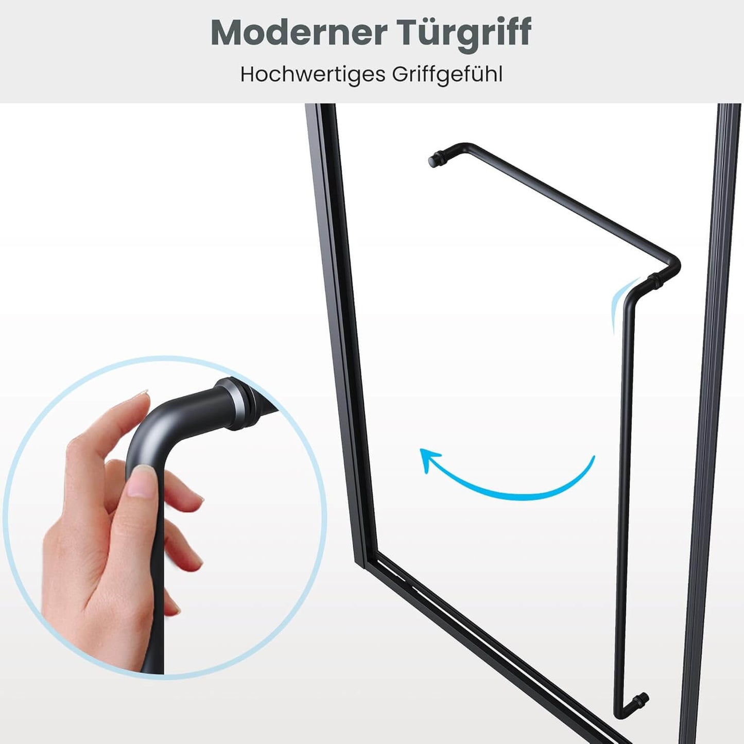 SONNI Puerta de ducha articulada con bisagra para ducha, cristal templado negro de 6 mm, con cristal lateral, barra de protección contra el agua, atracción magnética