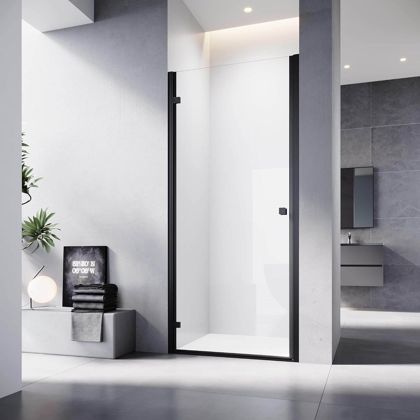 SONNI Puerta de ducha Puerta de ducha Puerta de ducha Negro 6 mm Vidrio templado Barra de protección al agua Atracción magnética