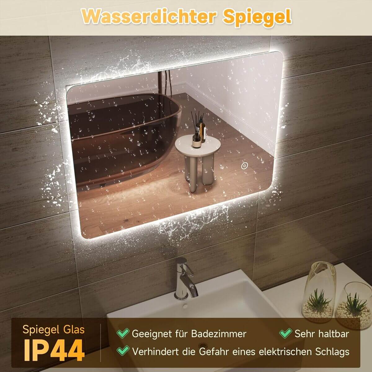 SONNI Espejo de Baño LED 100x60cm, Espejo con Iluminación Blanco Frío Función antiniebla, Espejo de Pared, Interruptor Táctil, Esquina Redonda