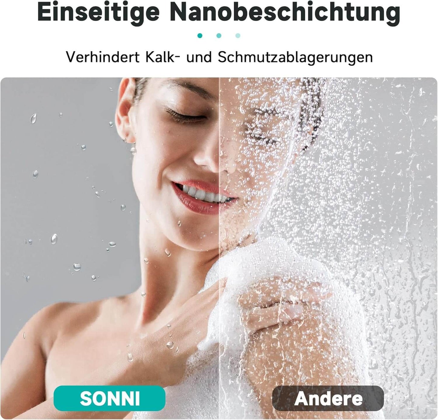 SONNI Puerta de ducha cristal templado, doble puerta corredera de cristal templado, rejilla negra mate, nanorecubrimiento de una cara, barra de sellado magnética