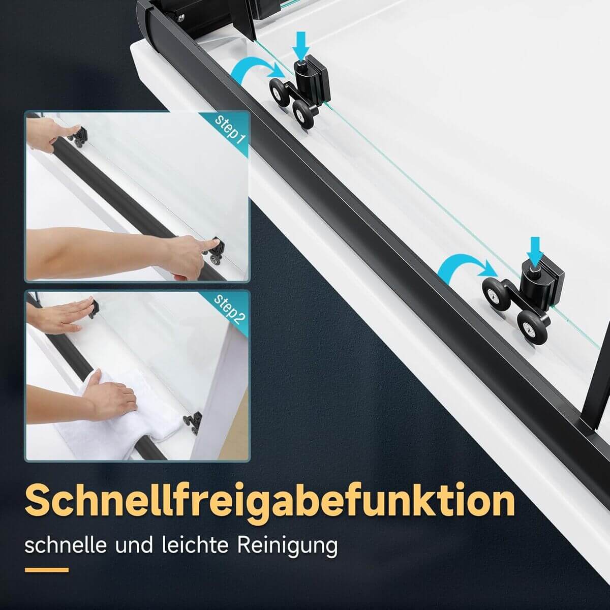 SONNI Puerta de ducha de cristal de seguridad, puerta corredera, cabina de ducha, color negro