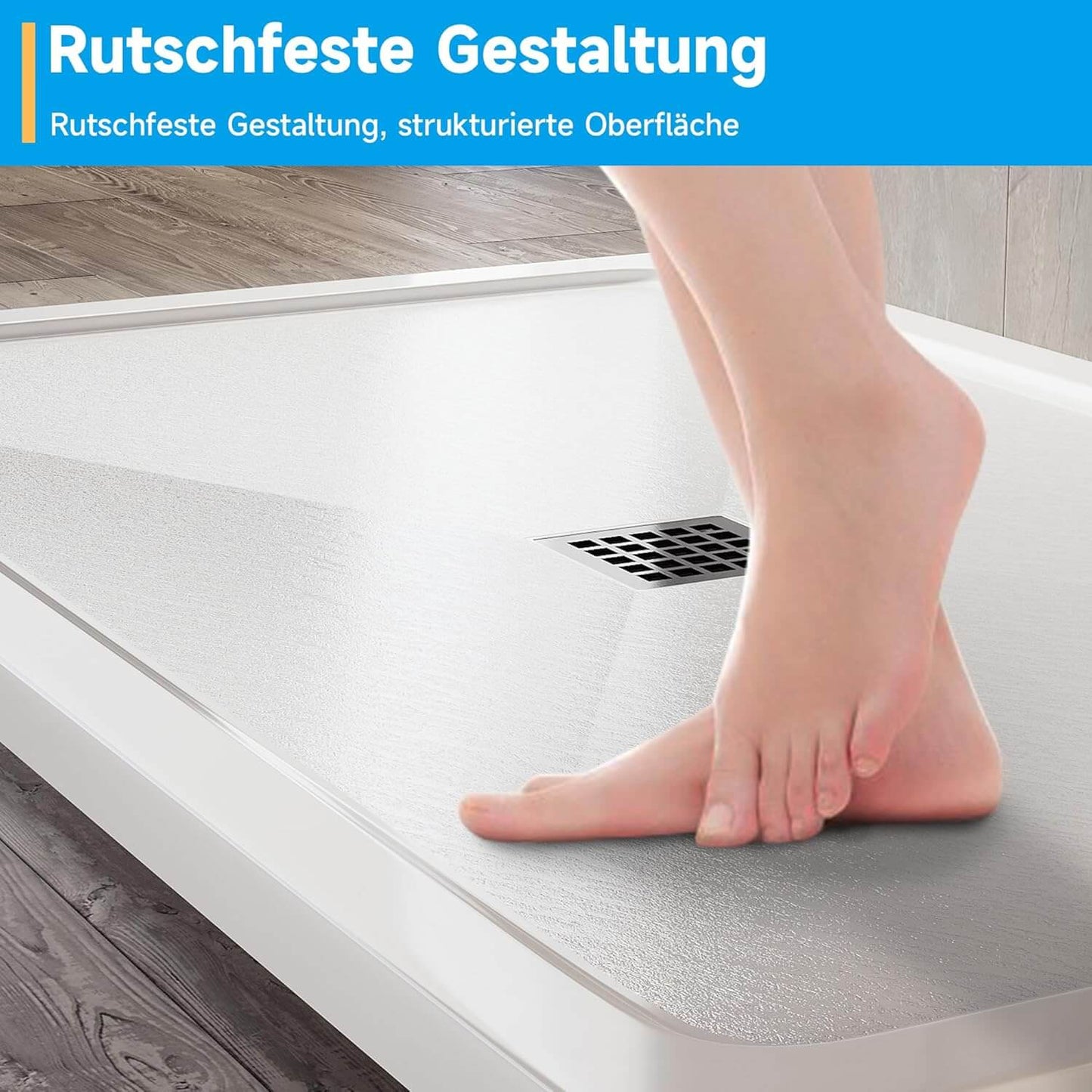 SONNI Plato de ducha cuadrado de con diseño plano, plato de ducha antideslizante, material SMC, drenaje central, incluye desagüe