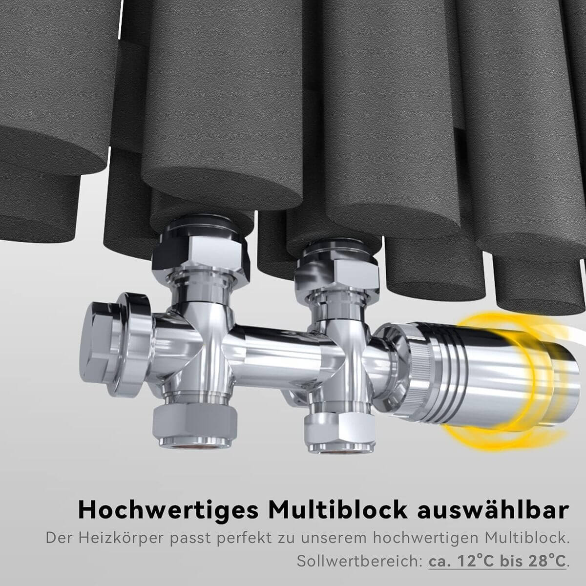 SONNI Radiador vertical antracita 1800 x 236 mm con multibloque, diseño termostático, cromo, una sola pieza, radiador tubular de baño, conexión central una/doble capa Sí y No Multibloque