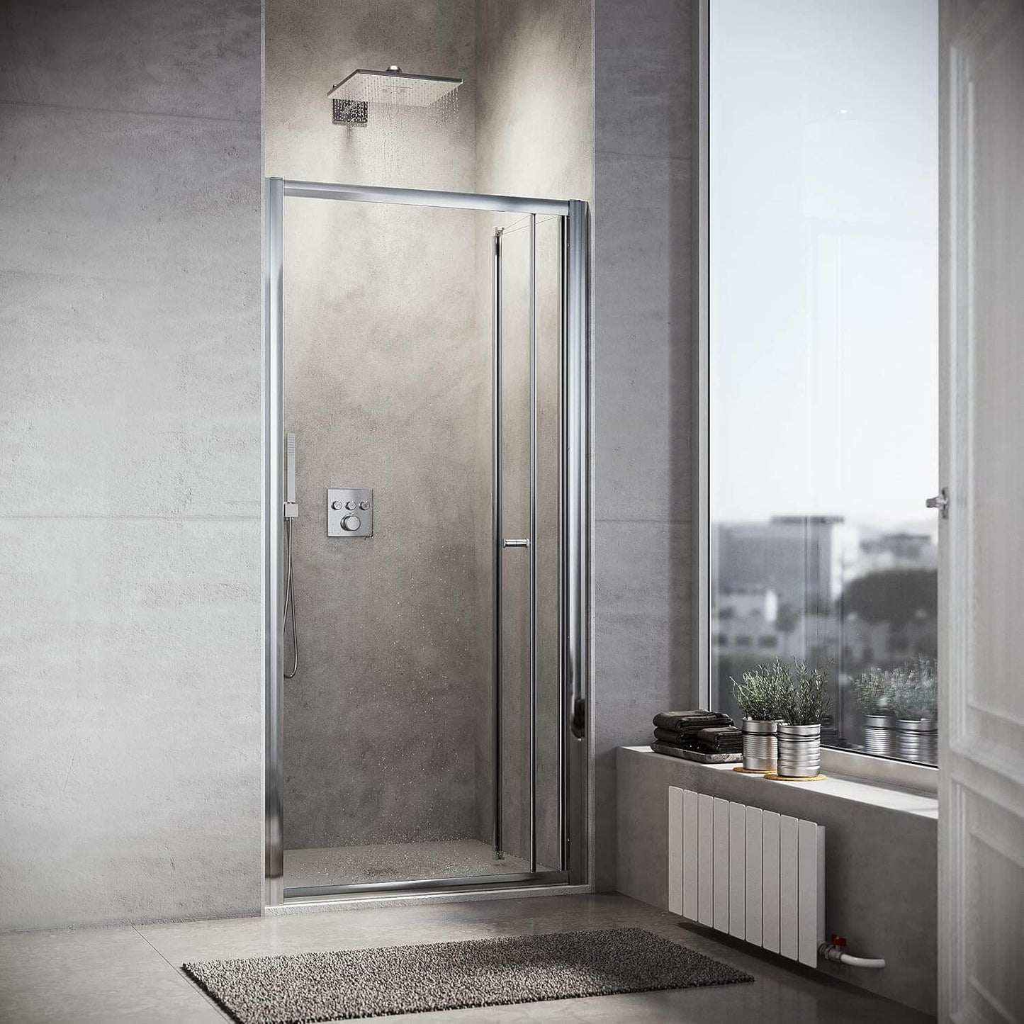 SONNI Cabina de ducha con puerta plegable y pared lateral