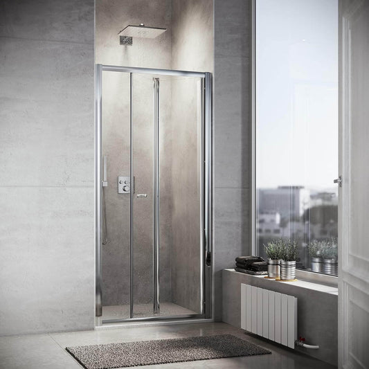 SONNI Cabina de ducha con puerta plegable y pared lateral