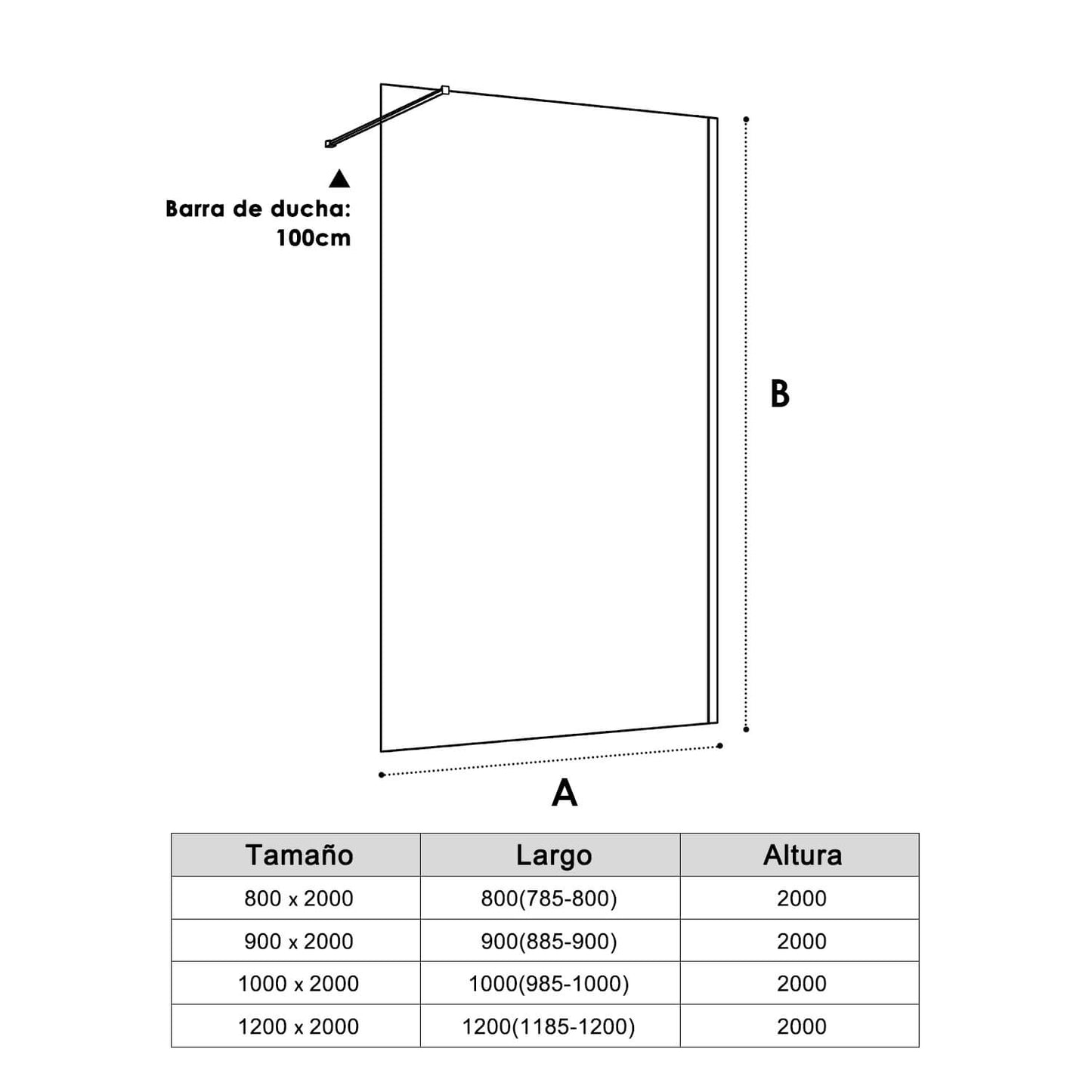 SONNI Mampara Ducha Fija  Mamparas de Ducha Frontales de Vidrio Templado 10mm con Barra Estabilizadora y Perfil Negro