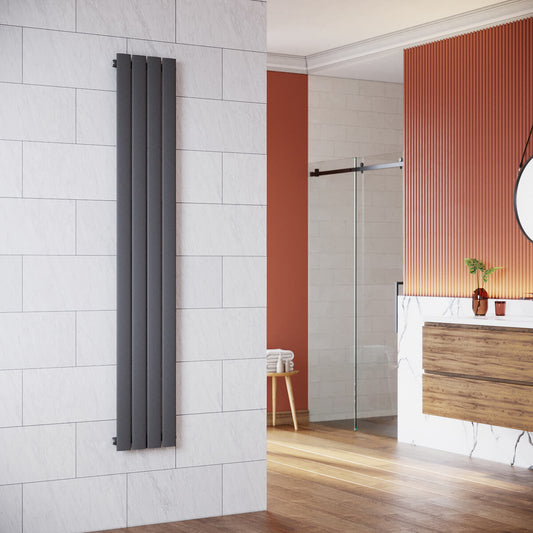 SONNI Radiador vertical antracita 1800 x 236 mm con multibloque, diseño termostático, cromo, una sola pieza, radiador tubular de baño, conexión central una/doble capa Sí y No Multibloque