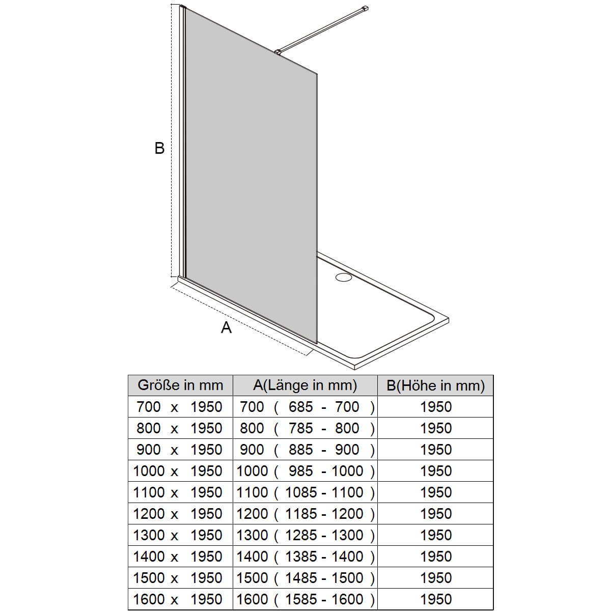 SONNI Mampara de ducha Walk en cristal Nano de 8 mm de 80-140 cm