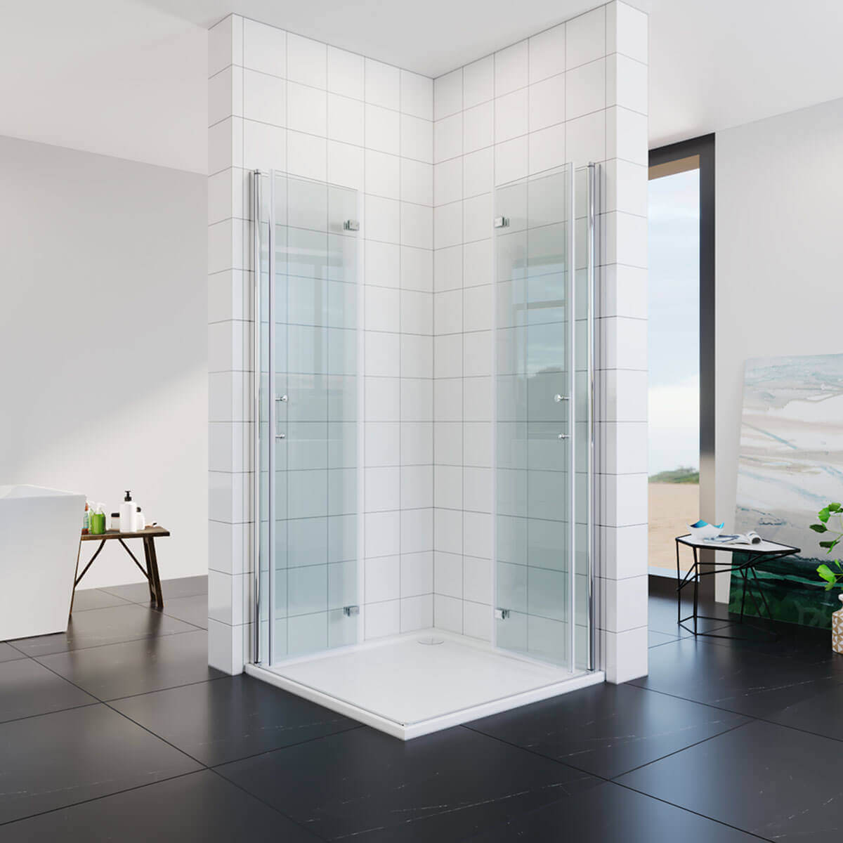 SONNI Cabina de ducha de puerta plegable por ambos lados, puerta de ducha plegable de cristal Nano doble puerta de ducha altura 195 cm puerta giratoria