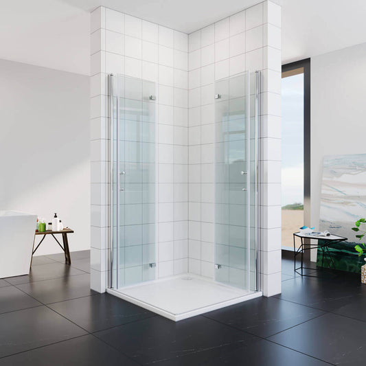 SONNI Cabina de ducha de puerta plegable por ambos lados, puerta de ducha plegable de cristal Nano doble puerta de ducha altura 195 cm puerta giratoria