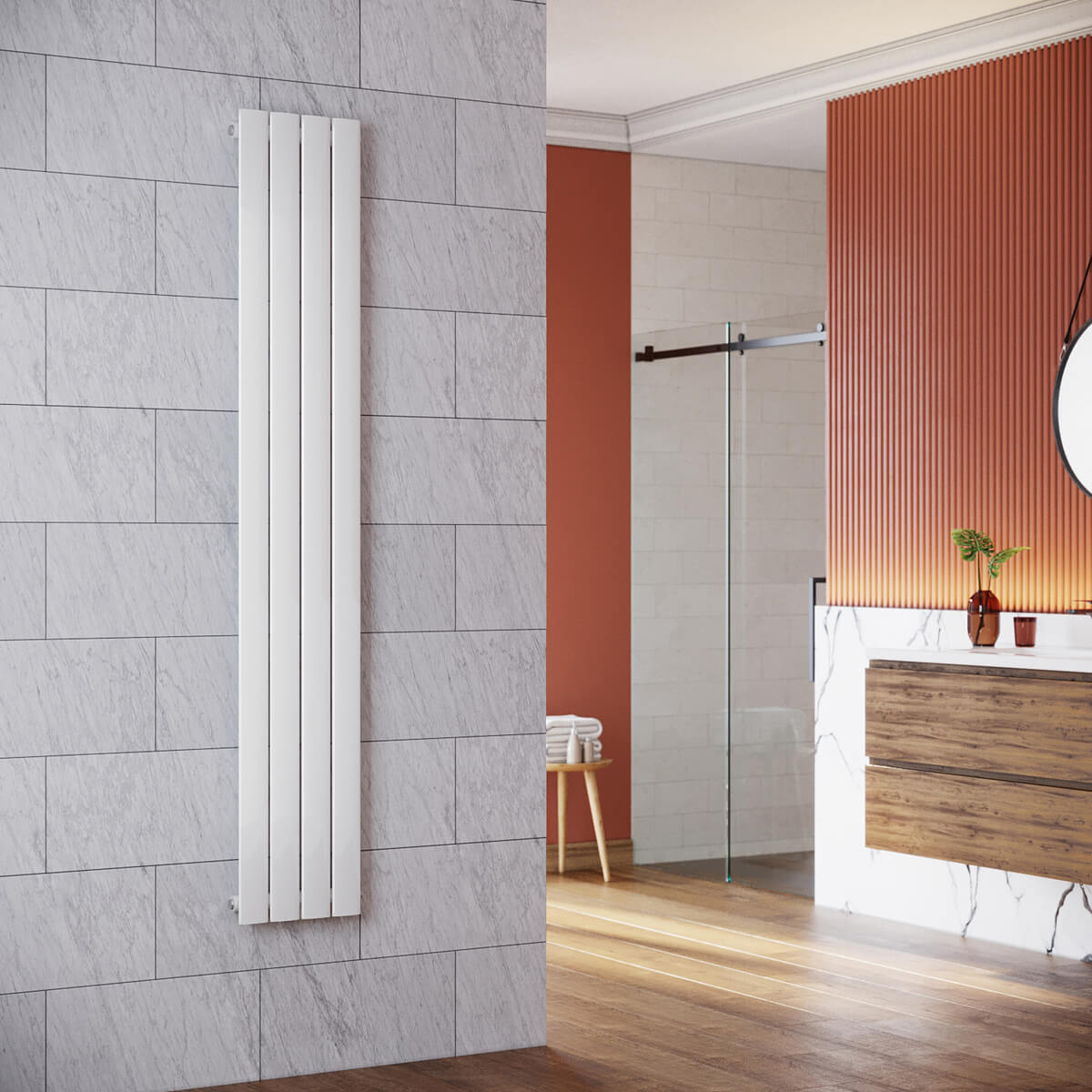 SONNI Radiador vertical blanco 1800 x 236 mm con multibloque, diseño termostático, cromo, una sola pieza, radiador tubular de baño, conexión central una/doble capa Sí y No Multibloque