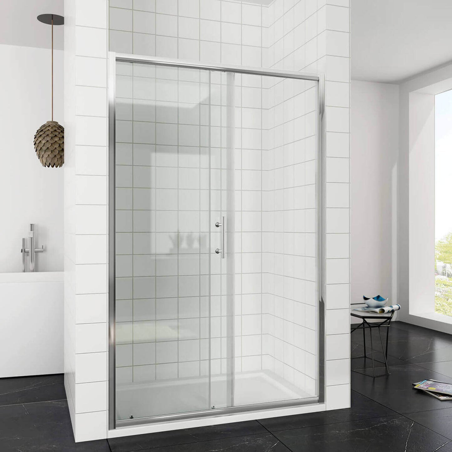 SONNI Puerta corredera de ducha  mampara de ducha de cristal, altura de 185 cm, cristal transparente