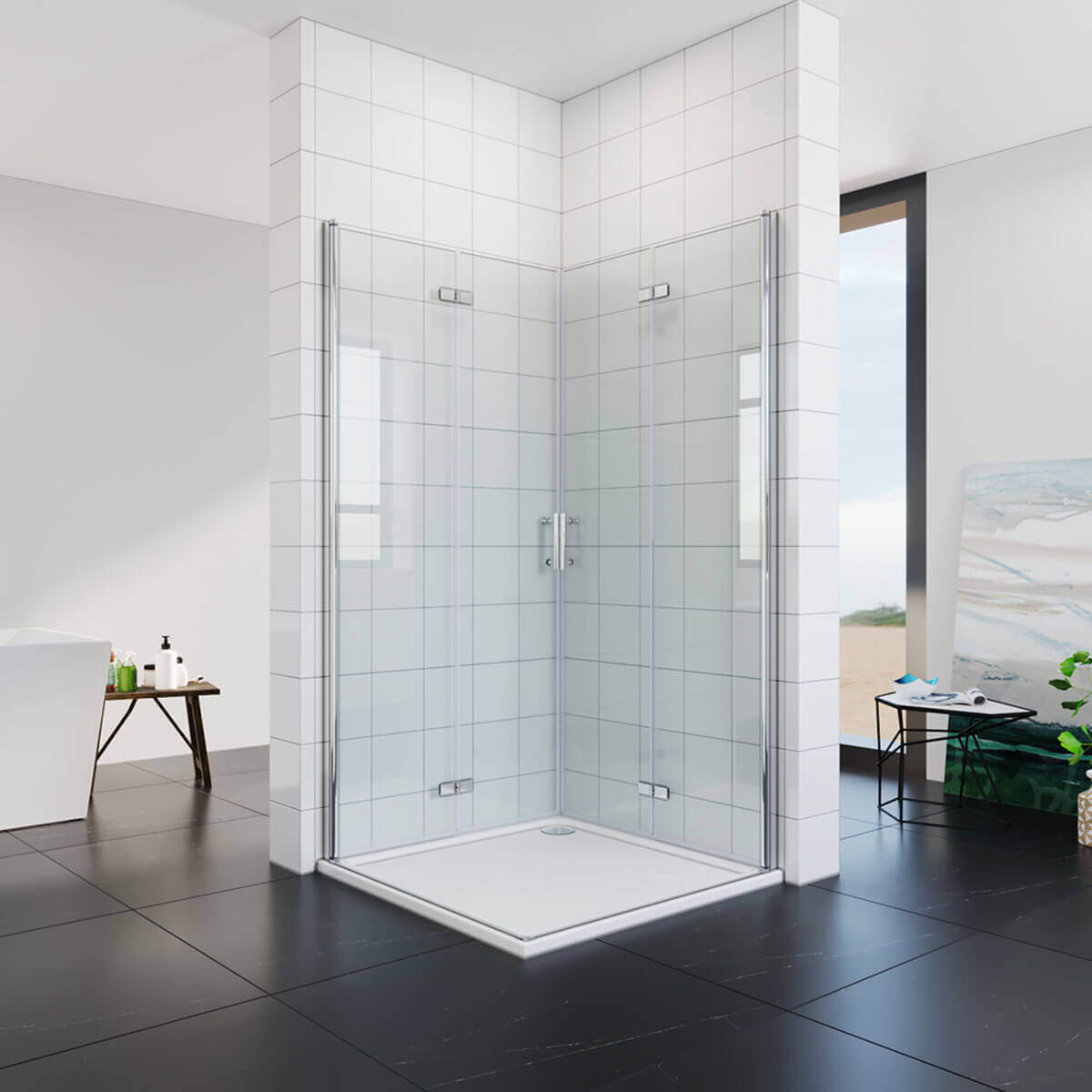 SONNI Cabina de ducha de puerta plegable por ambos lados, puerta de ducha plegable de cristal Nano doble puerta de ducha altura 195 cm puerta giratoria