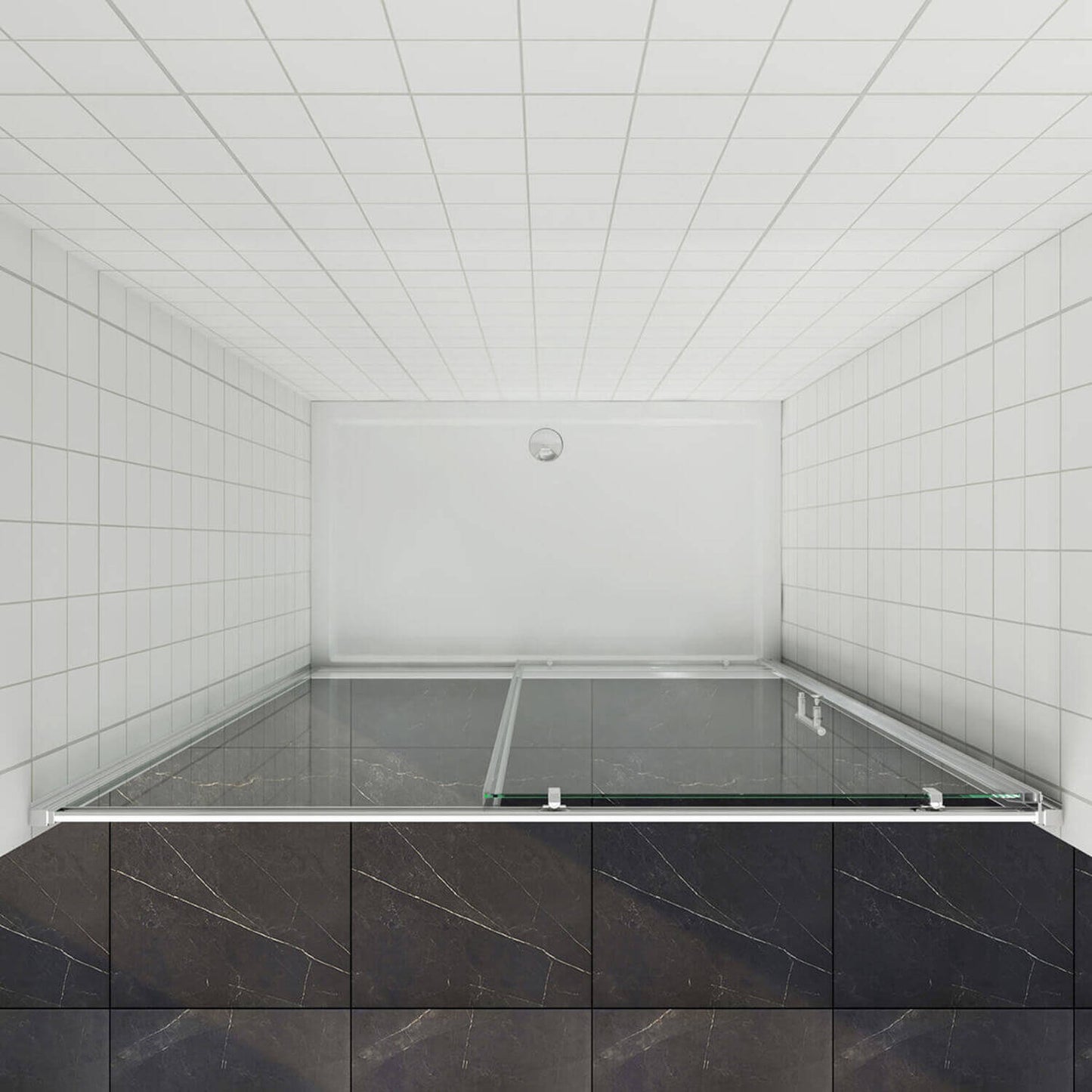 SONNI Puerta corredera de ducha  mampara de ducha de cristal, altura de 185 cm, cristal transparente