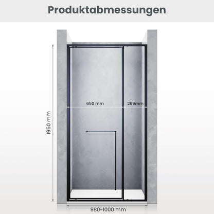 SONNI Puerta de ducha articulada con bisagra para ducha, cristal templado negro de 6 mm, con cristal lateral, barra de protección contra el agua, atracción magnética