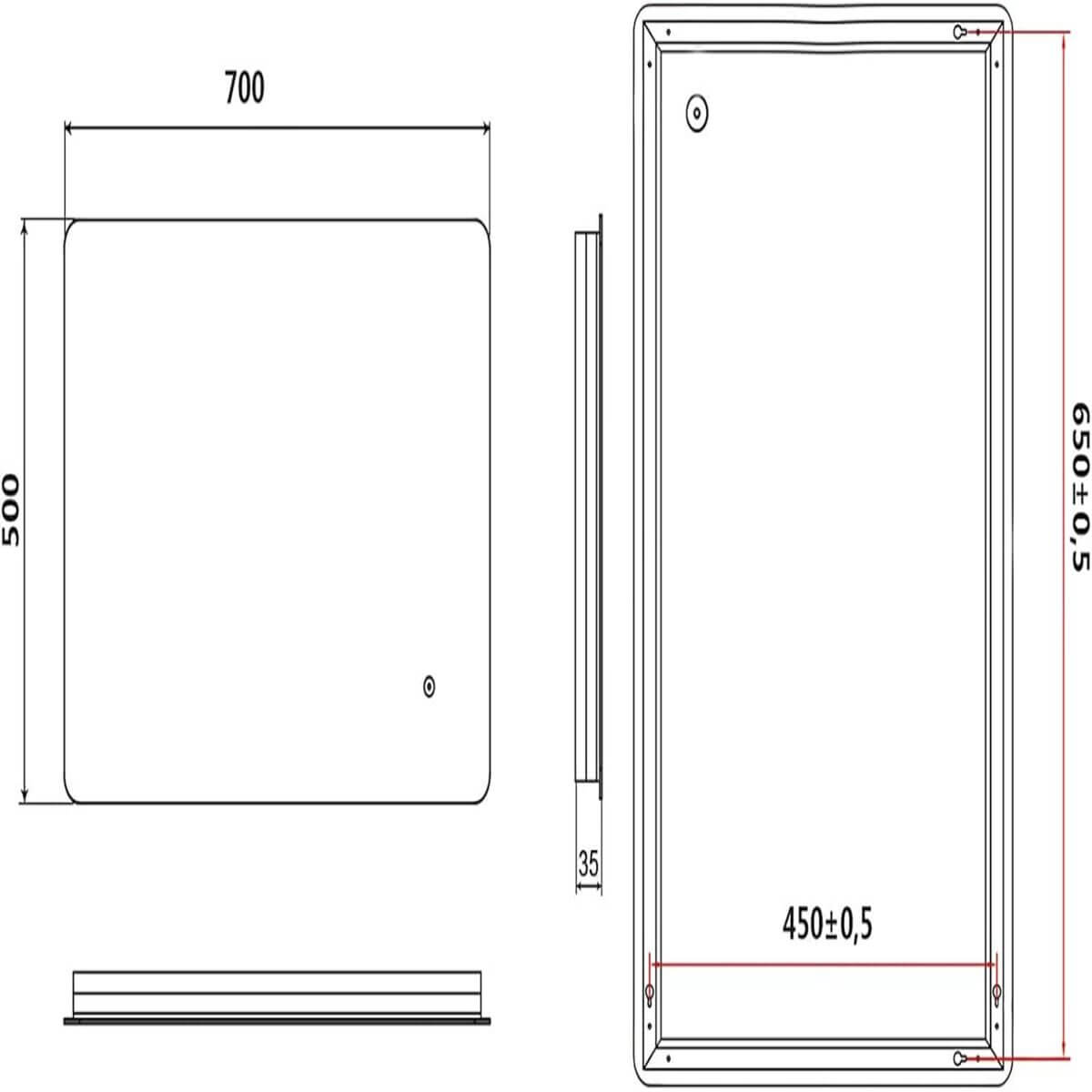 SONNI Espejo de Baño con Luz LED con Interruptor Tátil 70x50 cm Blanco Frío IP44 Espejo de Pared de Ahorro de Energía