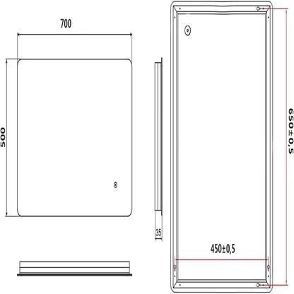 SONNI Espejo de Baño con Luz LED con Interruptor Tátil 70x50 cm Blanco Frío IP44 Espejo de Pared de Ahorro de Energía